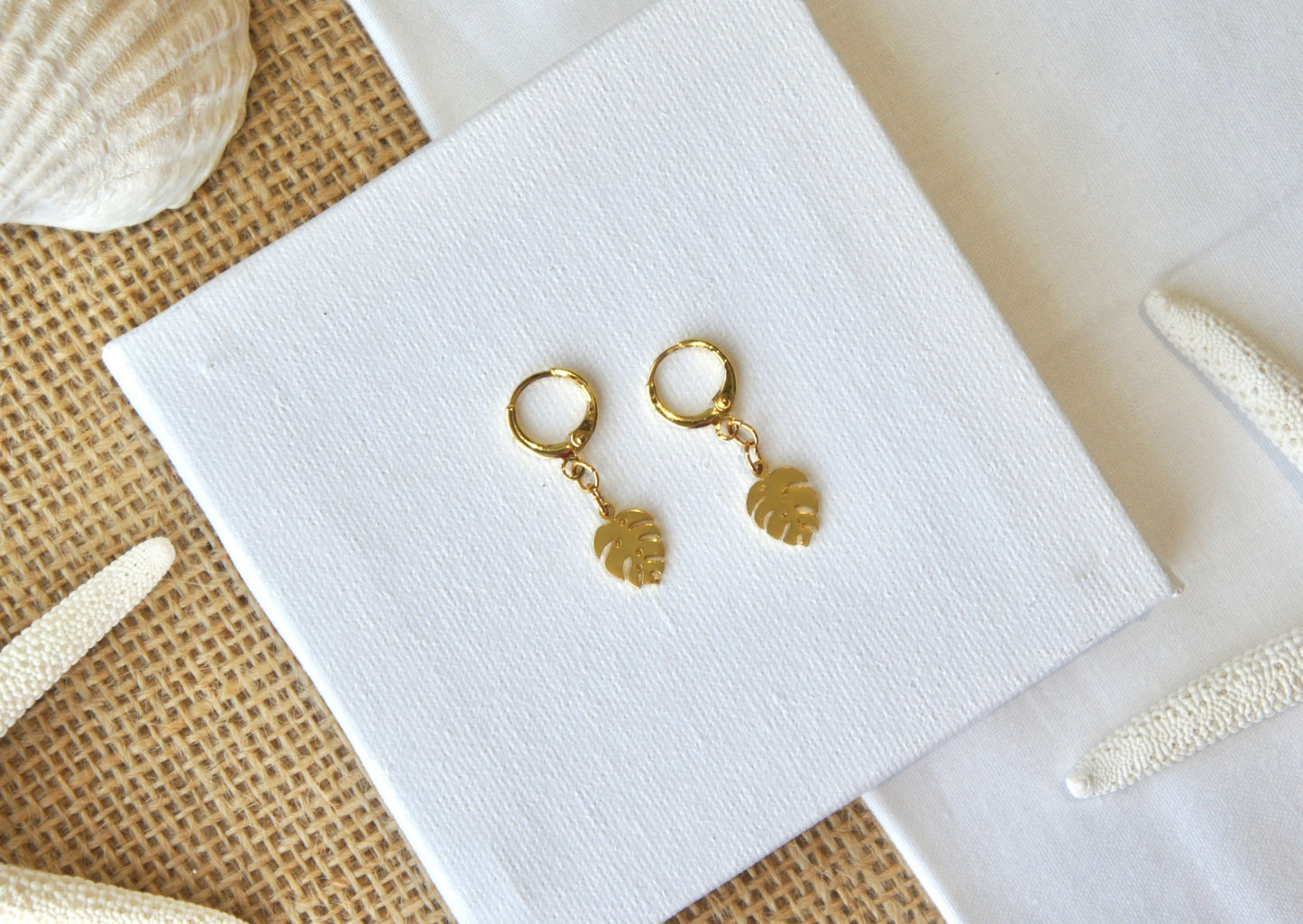 Monstera Leaf Huggie Earrings