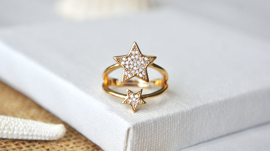 Dark Gold Zirconia Double Star Ring