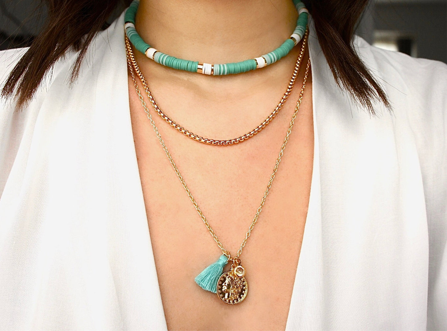 Coin and Tassel Long Necklace