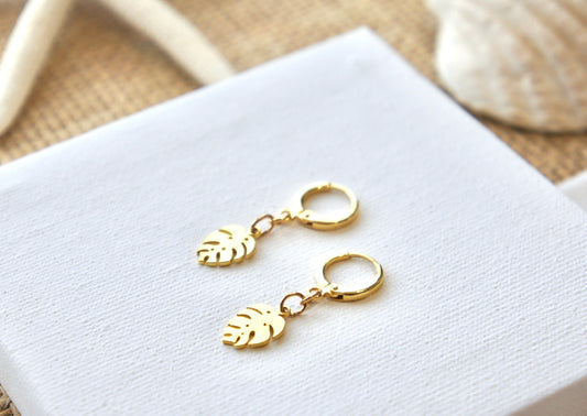 Monstera Leaf Huggie Earrings