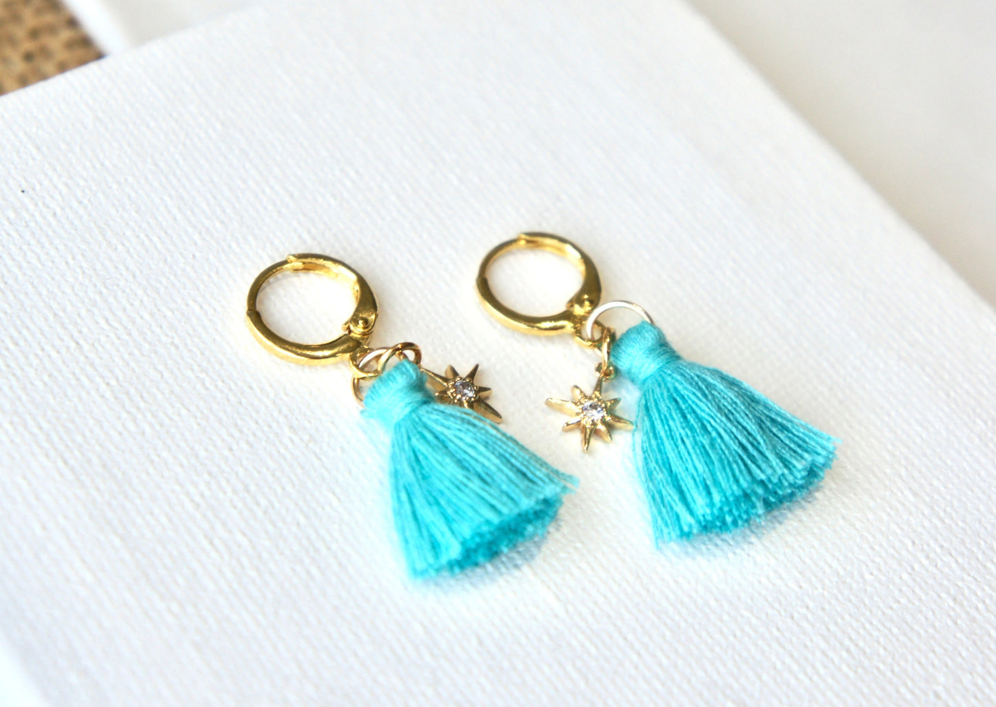 Zirconia Star and Tassels Huggie Earrings