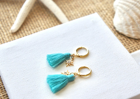 Zirconia Star and Tassels Huggie Earrings