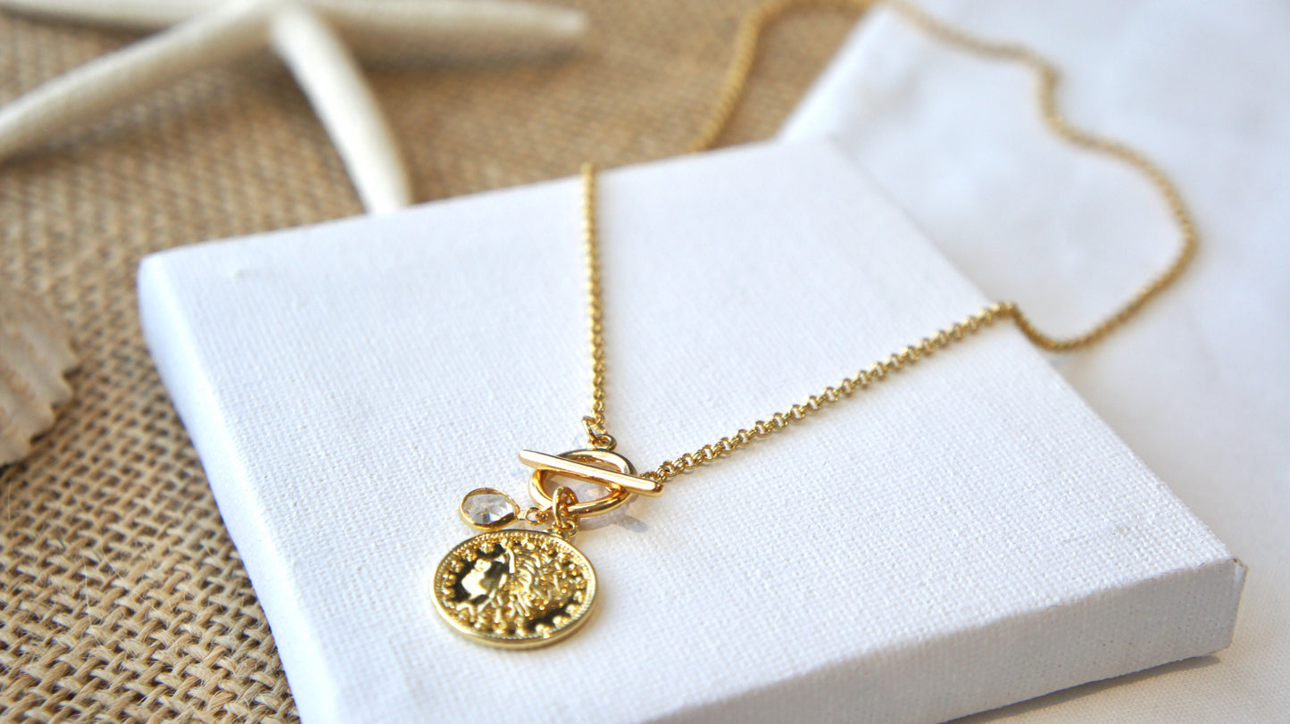 Zirconia Charms and Coin Necklace