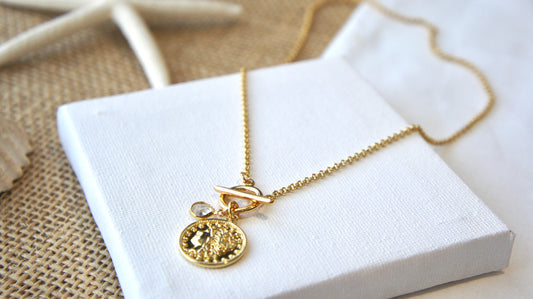 Zirconia Charms and Coin Necklace