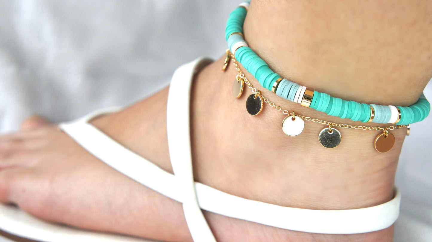 Turquoise Clay Beads Anklet