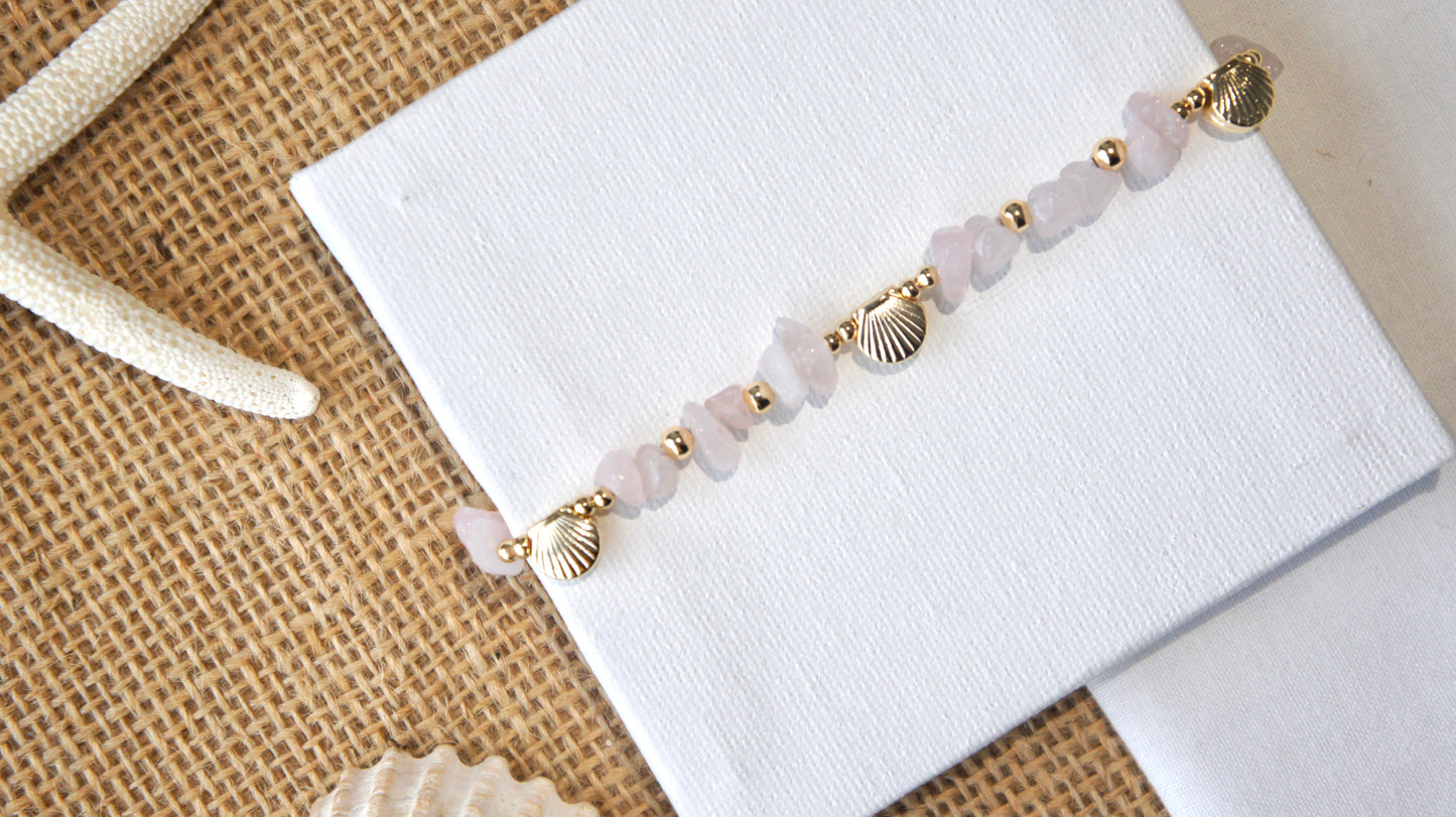 Pink Stones and Gold Shells Anklet