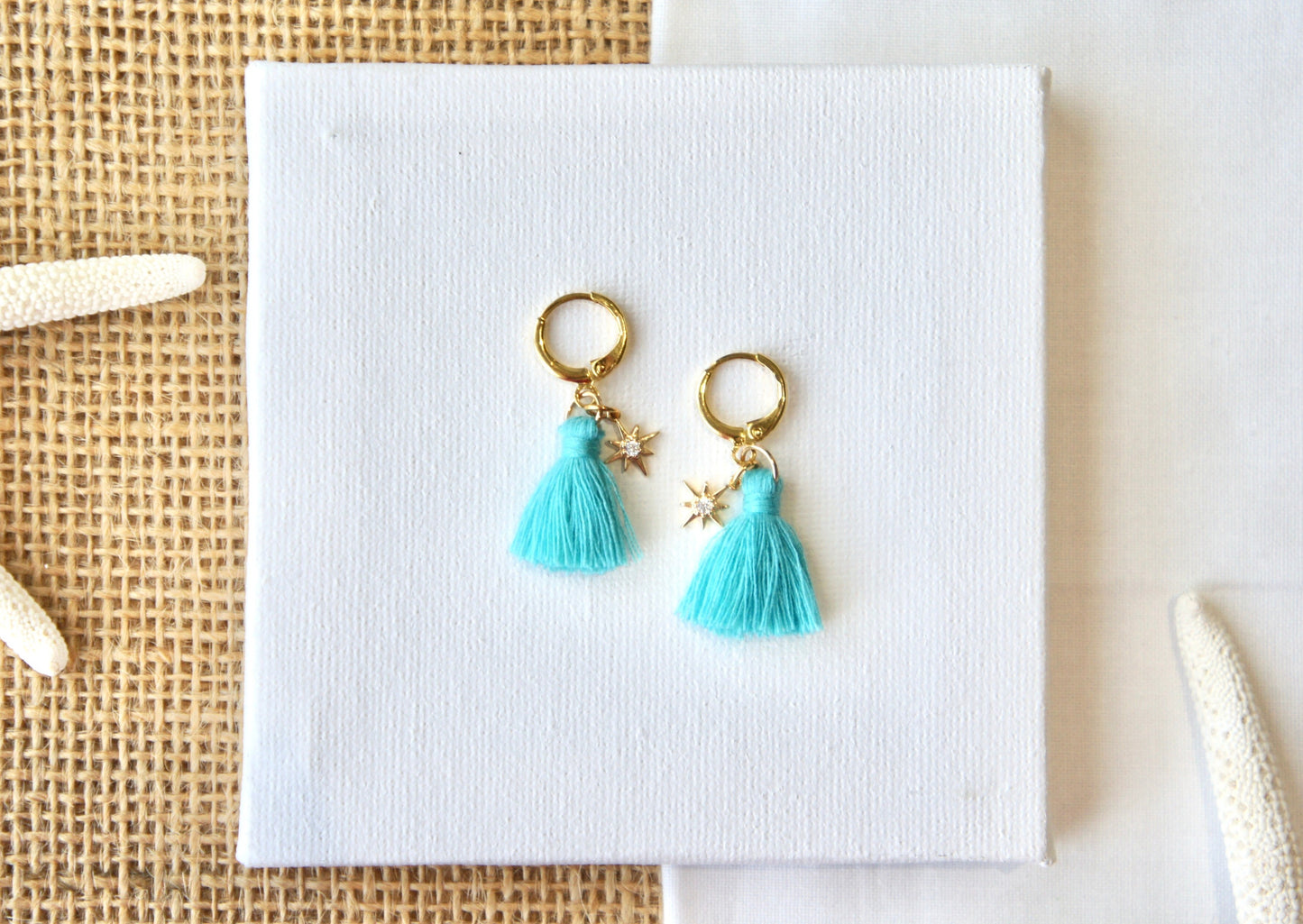 Zirconia Star and Tassels Huggie Earrings