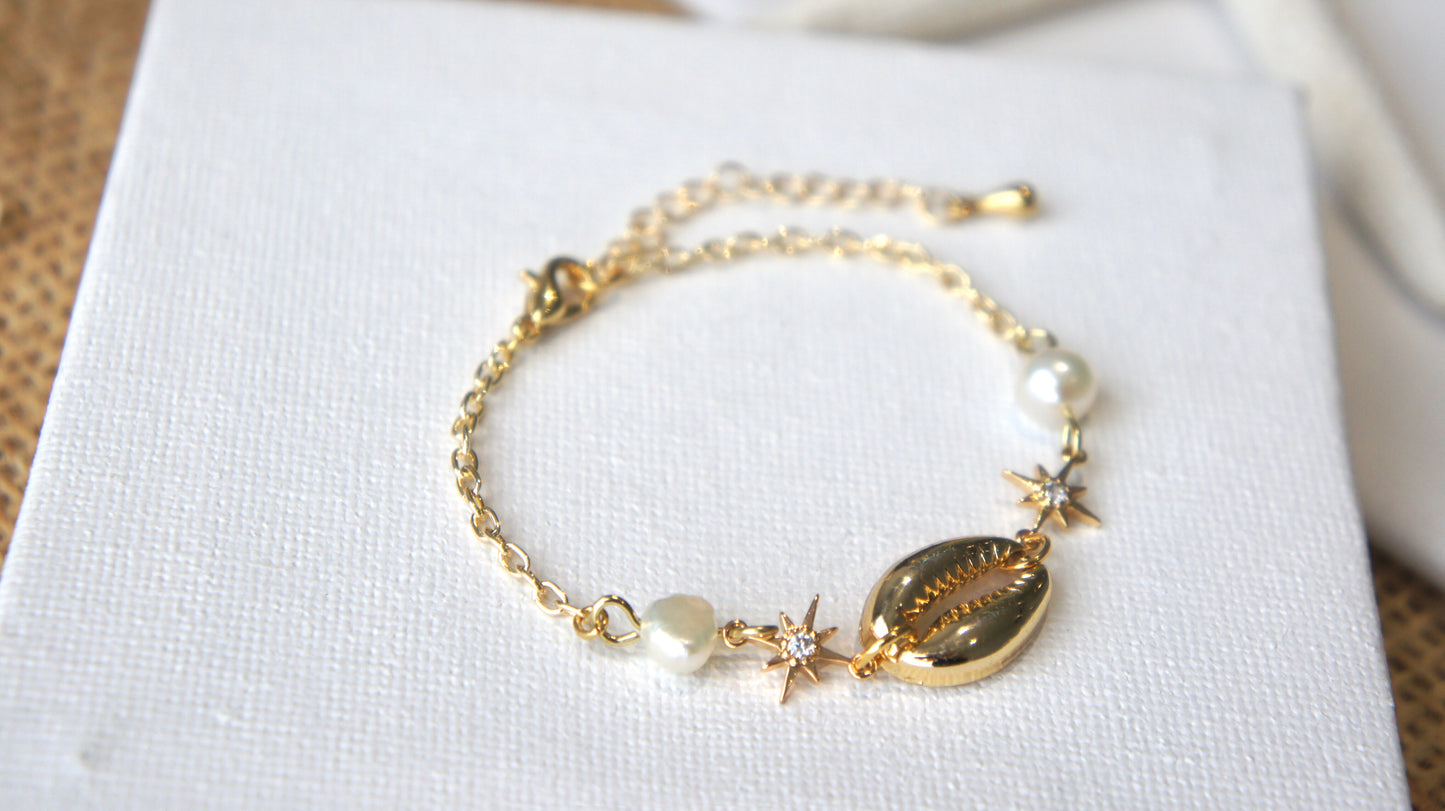 Gold Shell and Peals Bracelet