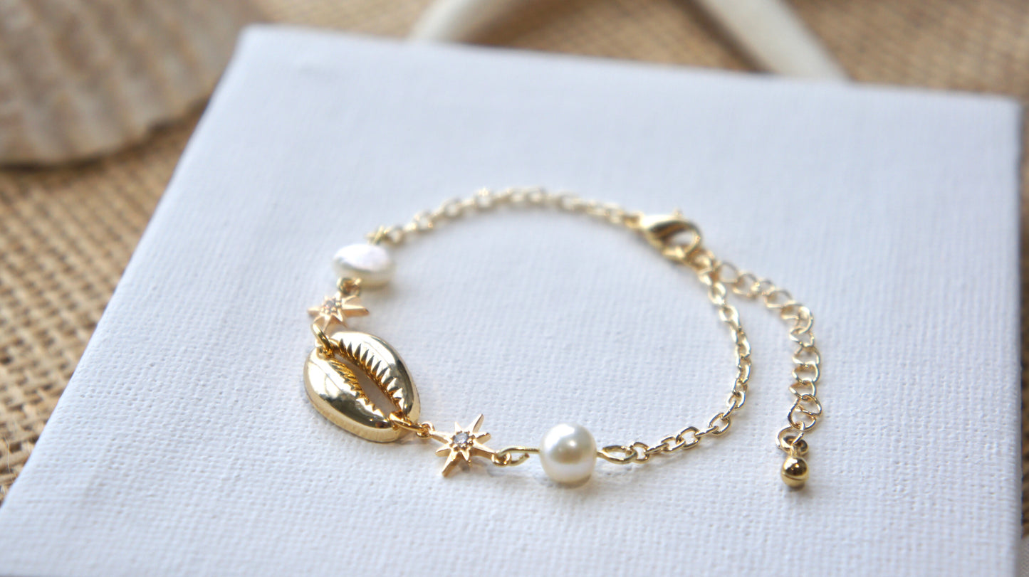 Gold Shell and Peals Bracelet