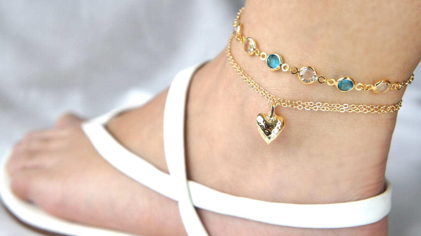 Blue Zirconia Charms Anklet