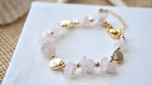 Pink Stones and Gold Shells Bracelet