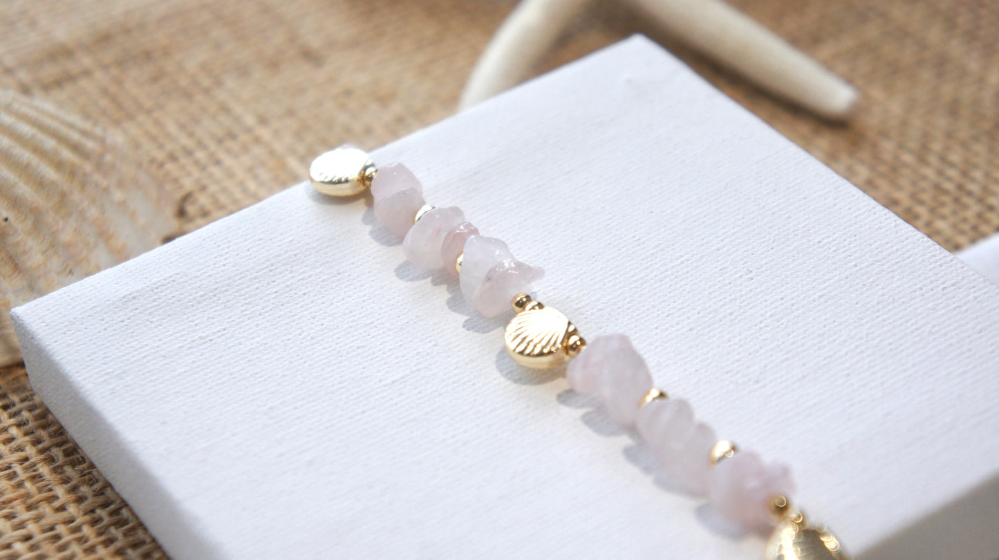 Pink Stones and Gold Shells Anklet