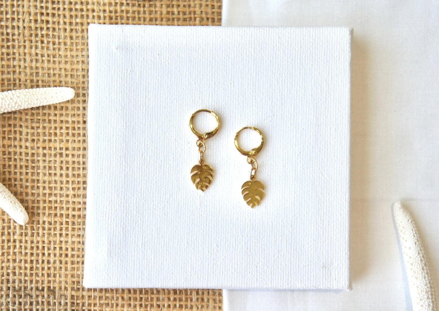 Monstera Leaf Huggie Earrings