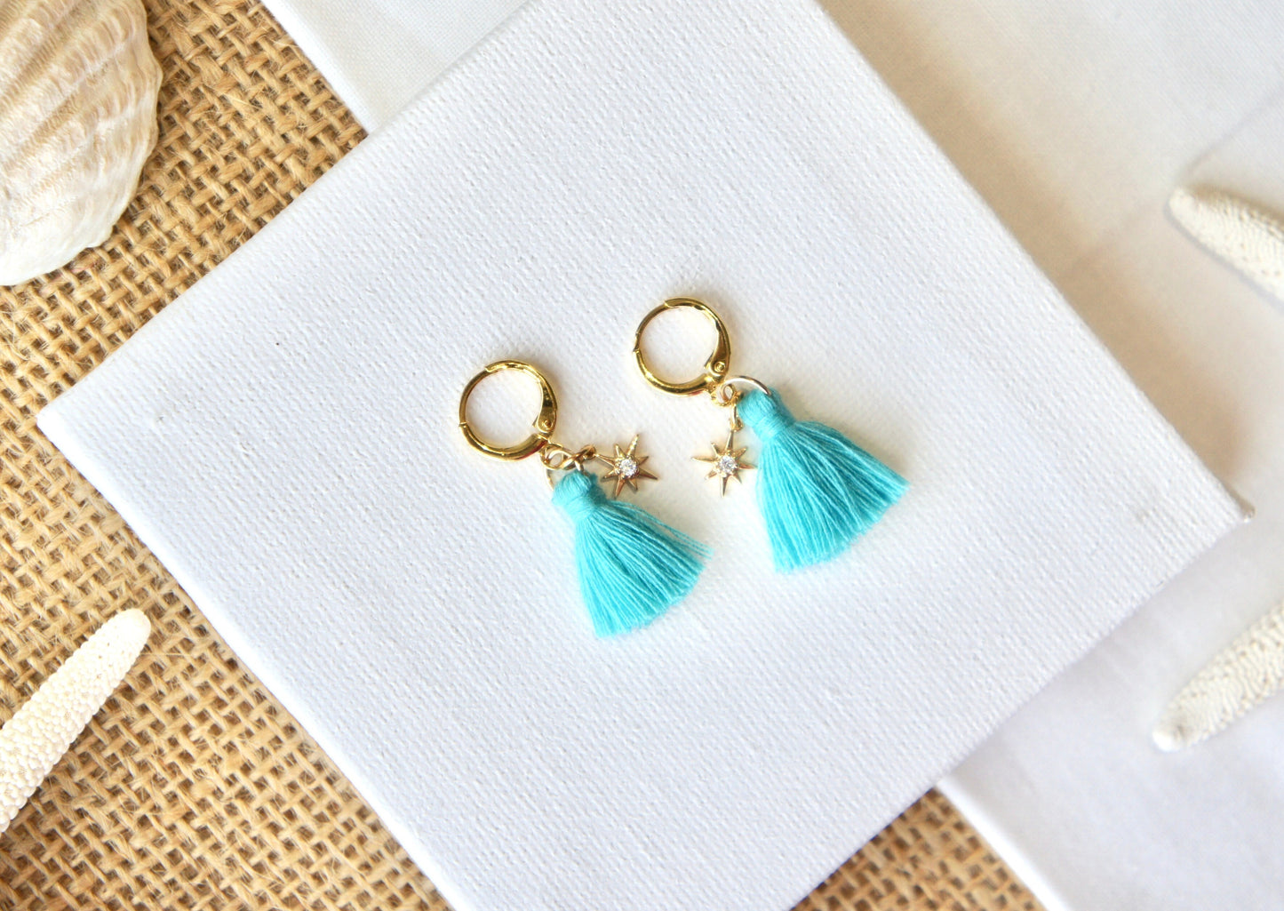 Zirconia Star and Tassels Huggie Earrings