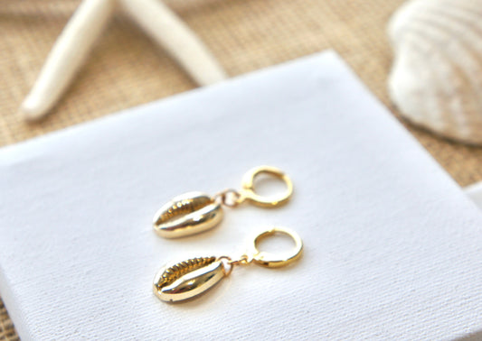 Gold Shell Huggie Earrings