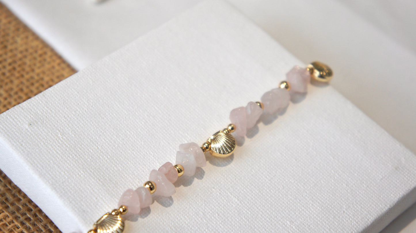 Pink Stones and Gold Shells Anklet