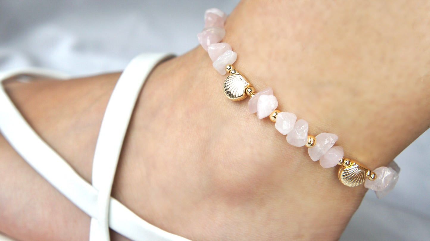 Pink Stones and Gold Shells Anklet