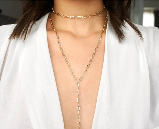 Light Gold Paperclip Long Necklace