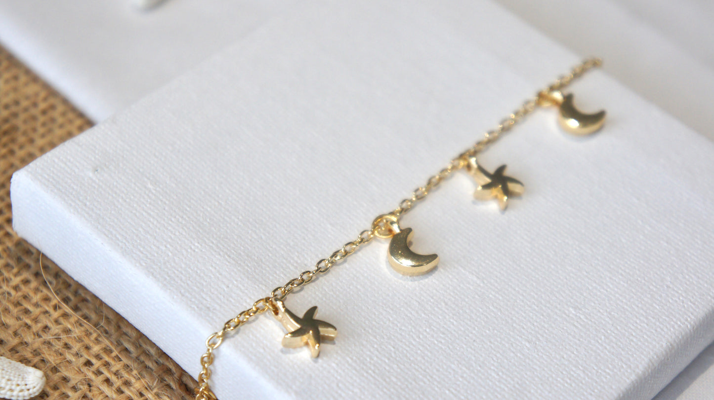 Moon and Starfish Anklet