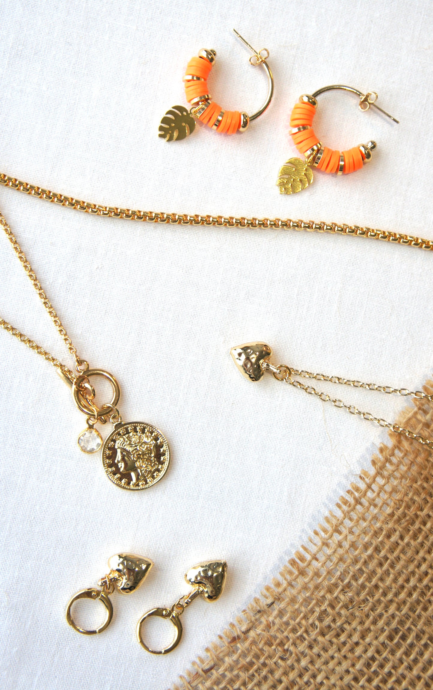 Zirconia Charms and Coin Necklace